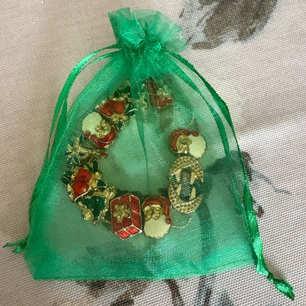 Slider Bracelet Christmas Charm Bracelet Vintage 1980s 80s Retro Holiday Festive